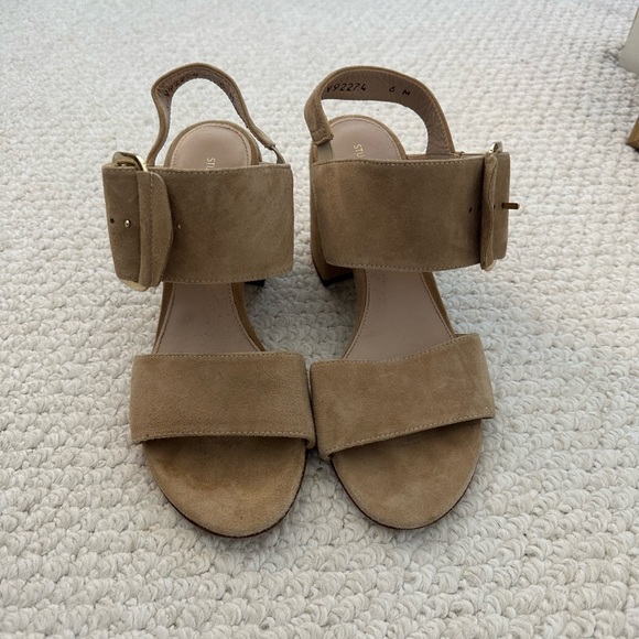 Stuart weitzman tan suede buckle block heels. Never worn only tried on few times - Picture 1 of 3